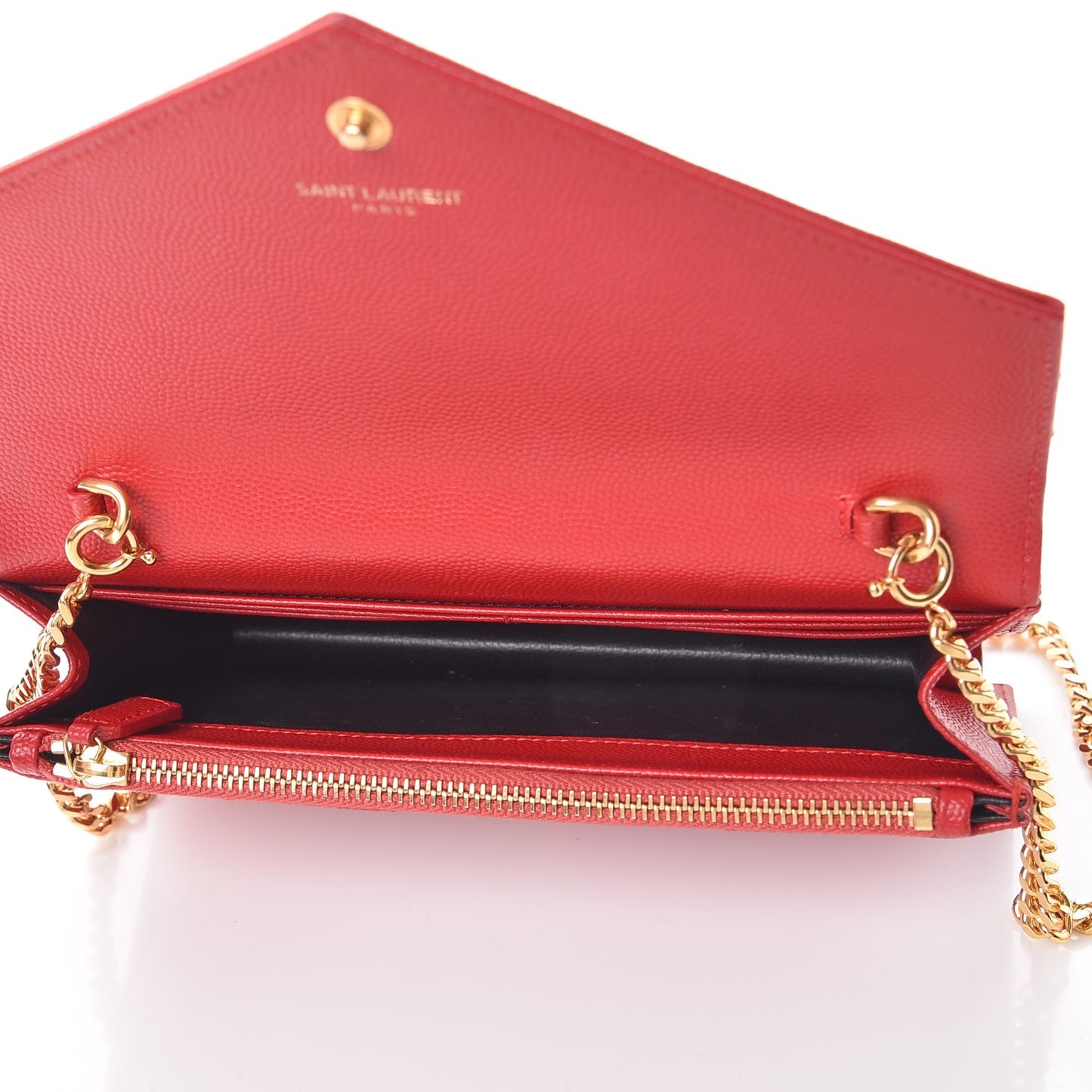 Grain De Poudre Matelasse Chevron Monogram Envelope Chain Wallet New Red
