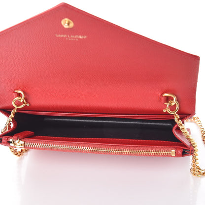 Saint Laurent Grain De Poudre Matelasse Chevron Monogram Envelope Chain Wallet New Red 5 of 9