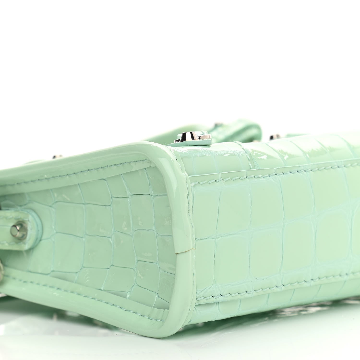 Balenciaga Patent Crocodile Embossed Classic Silver Hardware Nano City Light Green 10 of 15