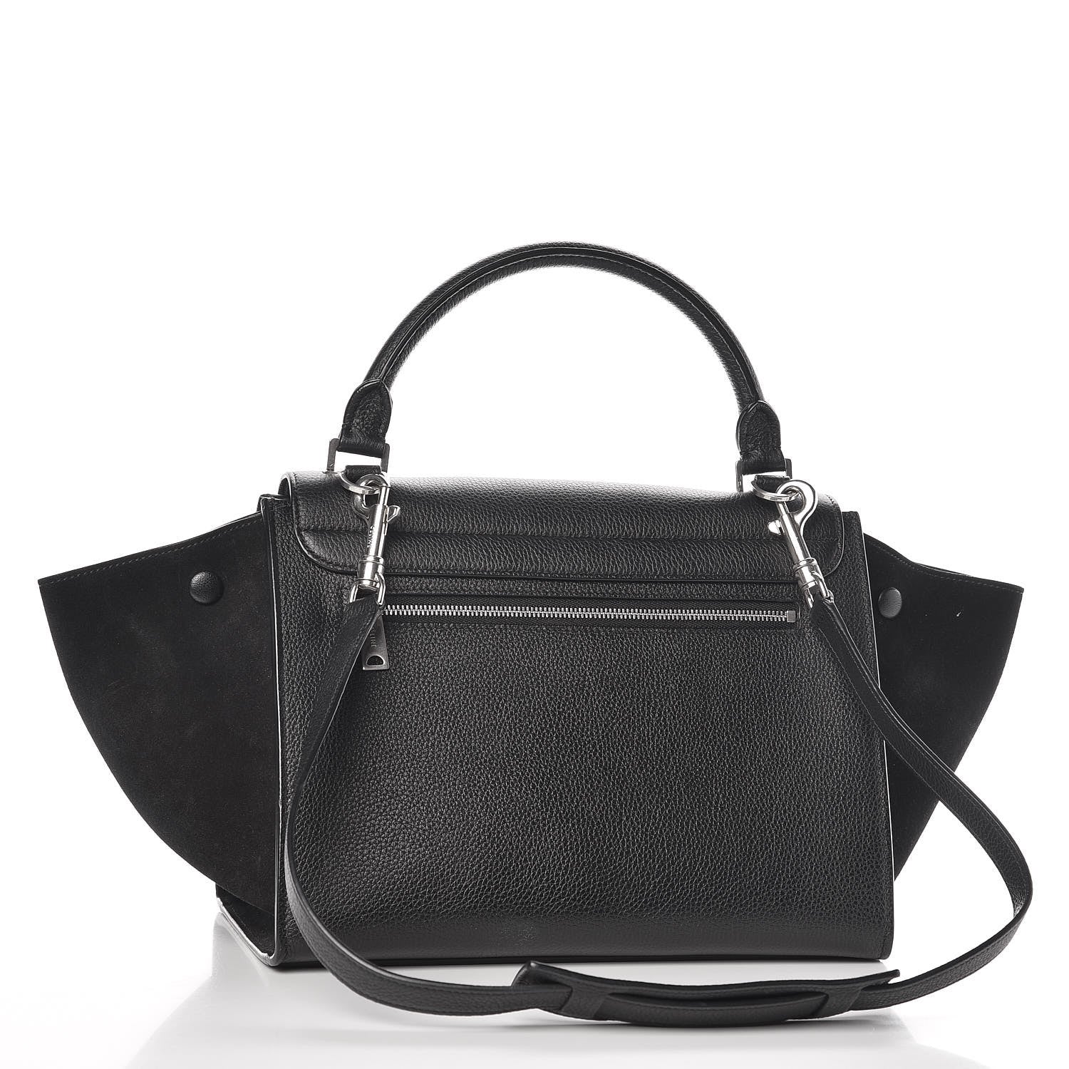 Celine Drummed Calfskin Suede Small Trapeze Black 3 of 13