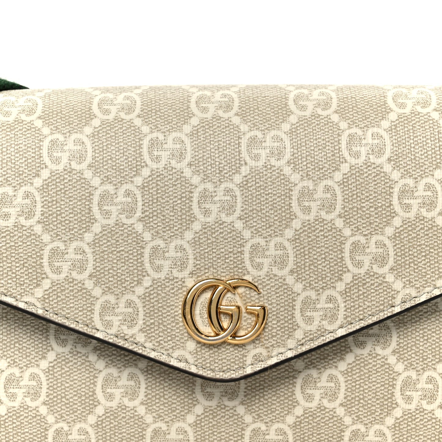 GG Supreme Monogram Textured Dollar Calfskin Web Mini Ophidia Envelope Shoulder Bag Beige Mystic White Oatmeal
