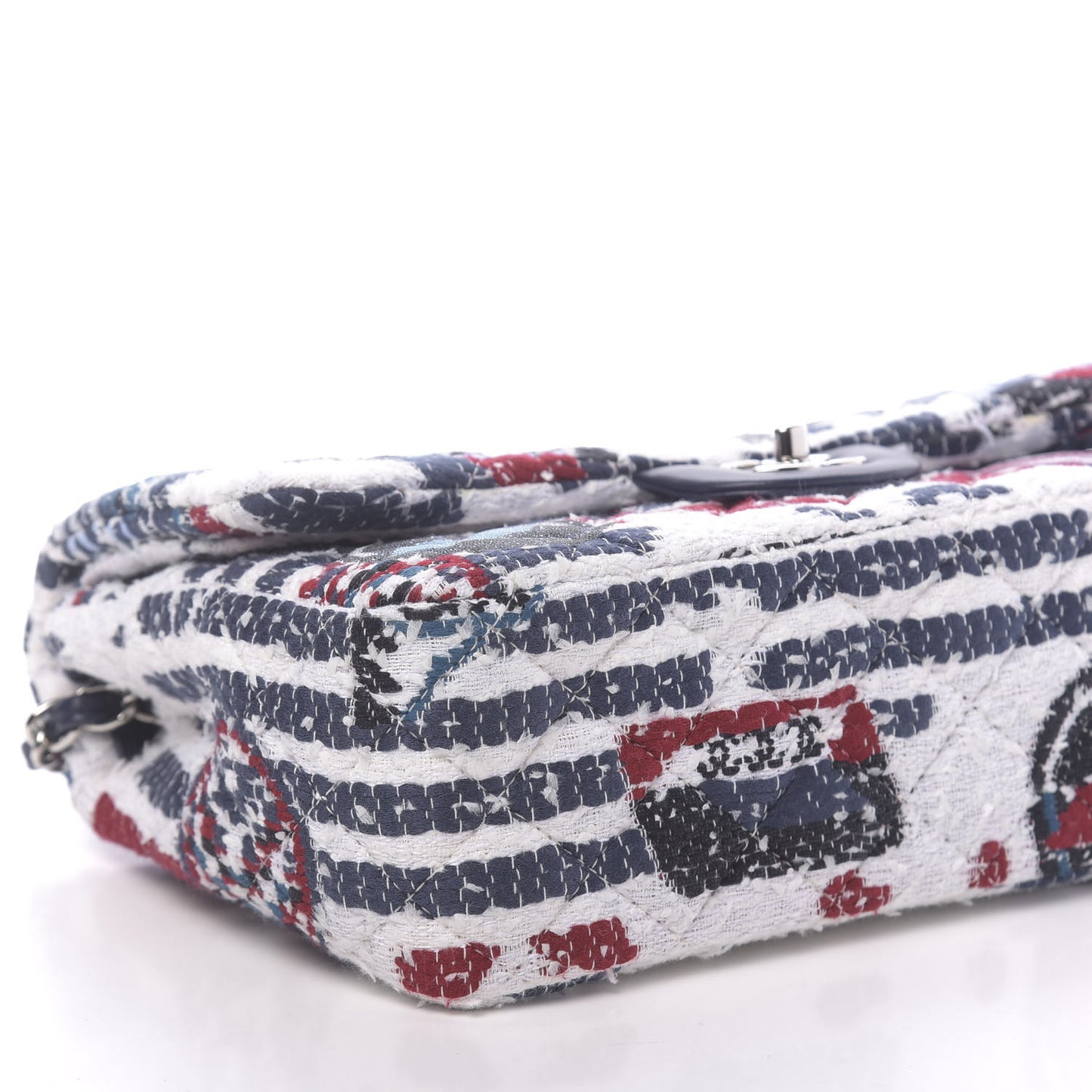 Tweed Airline Printed Jumbo Double Flap White Navy Red Peacock