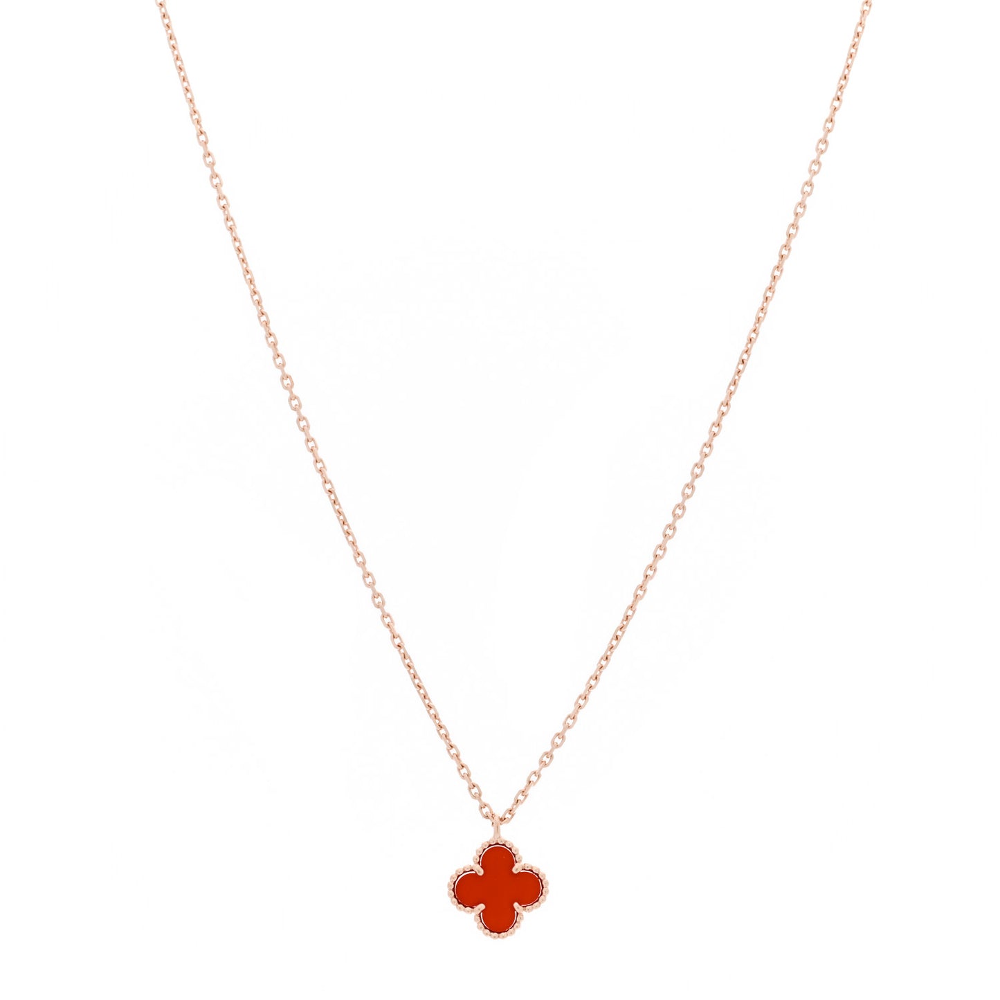 18K Rose Gold Carnelian Sweet Alhambra Pendant Necklace