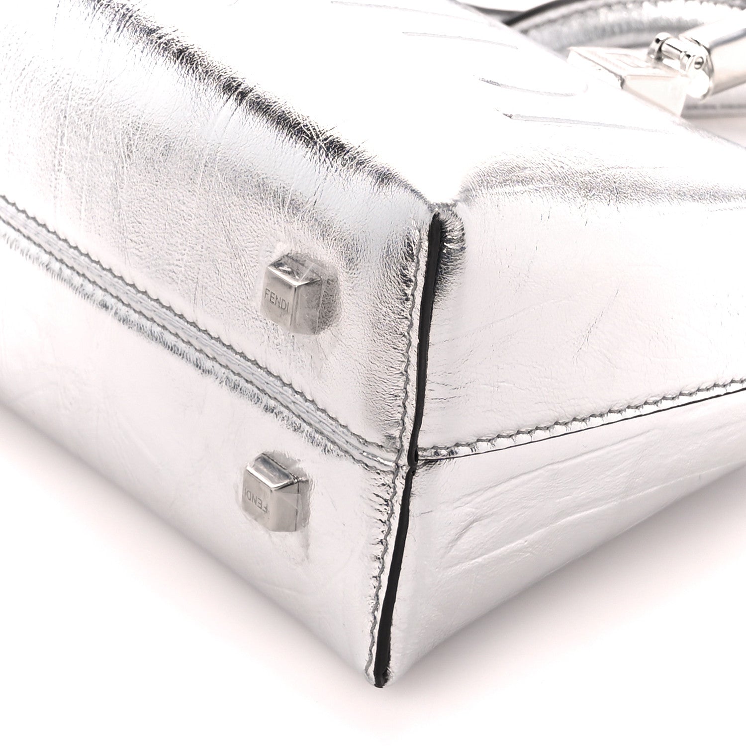 Fendi Rock Millenium Logo Embossed Mini By The Way Top Handle Boston Bag Argento 12 of 12