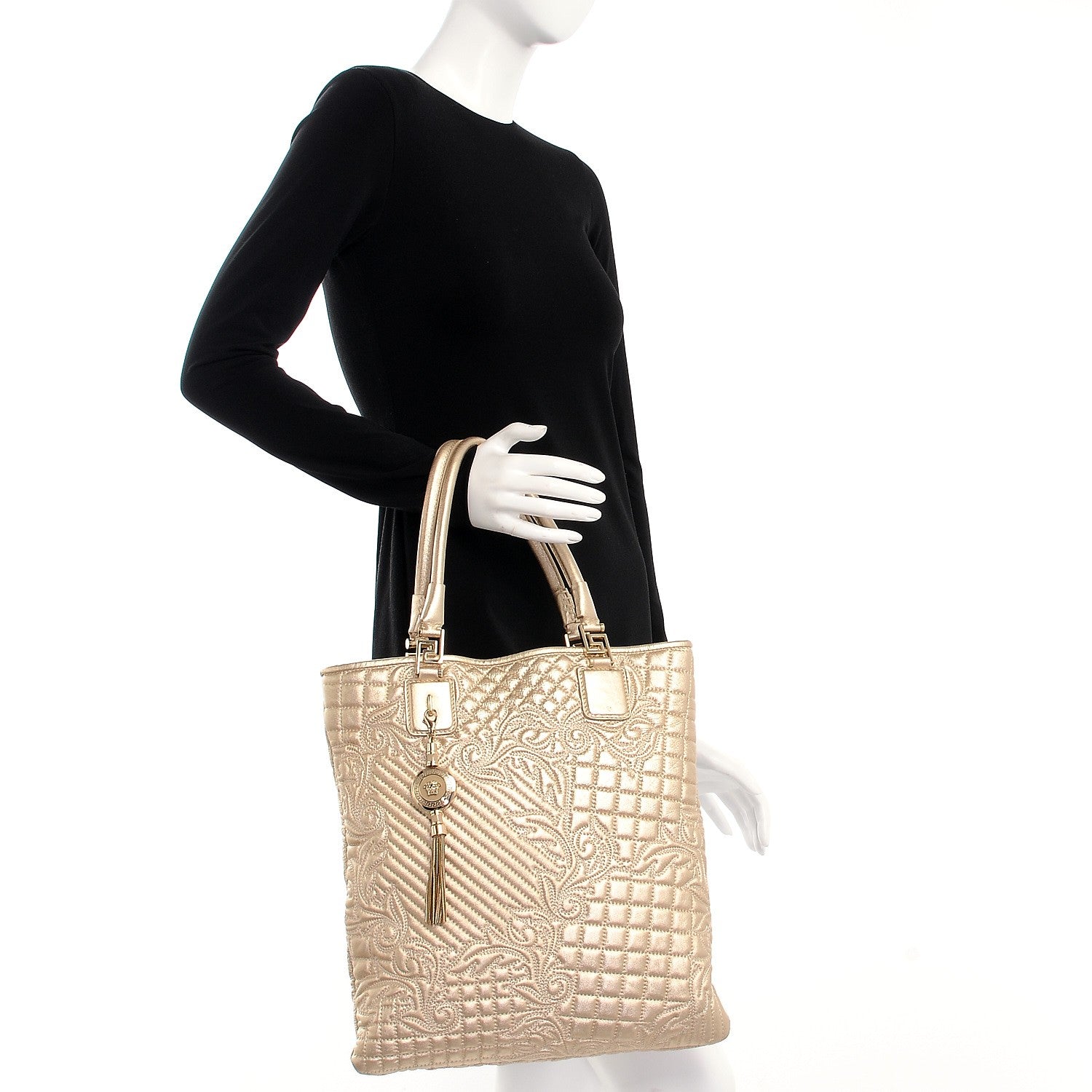 Versace Metallic Nappa Barocco Quilted Vanitas Tote Gold 2 of 10