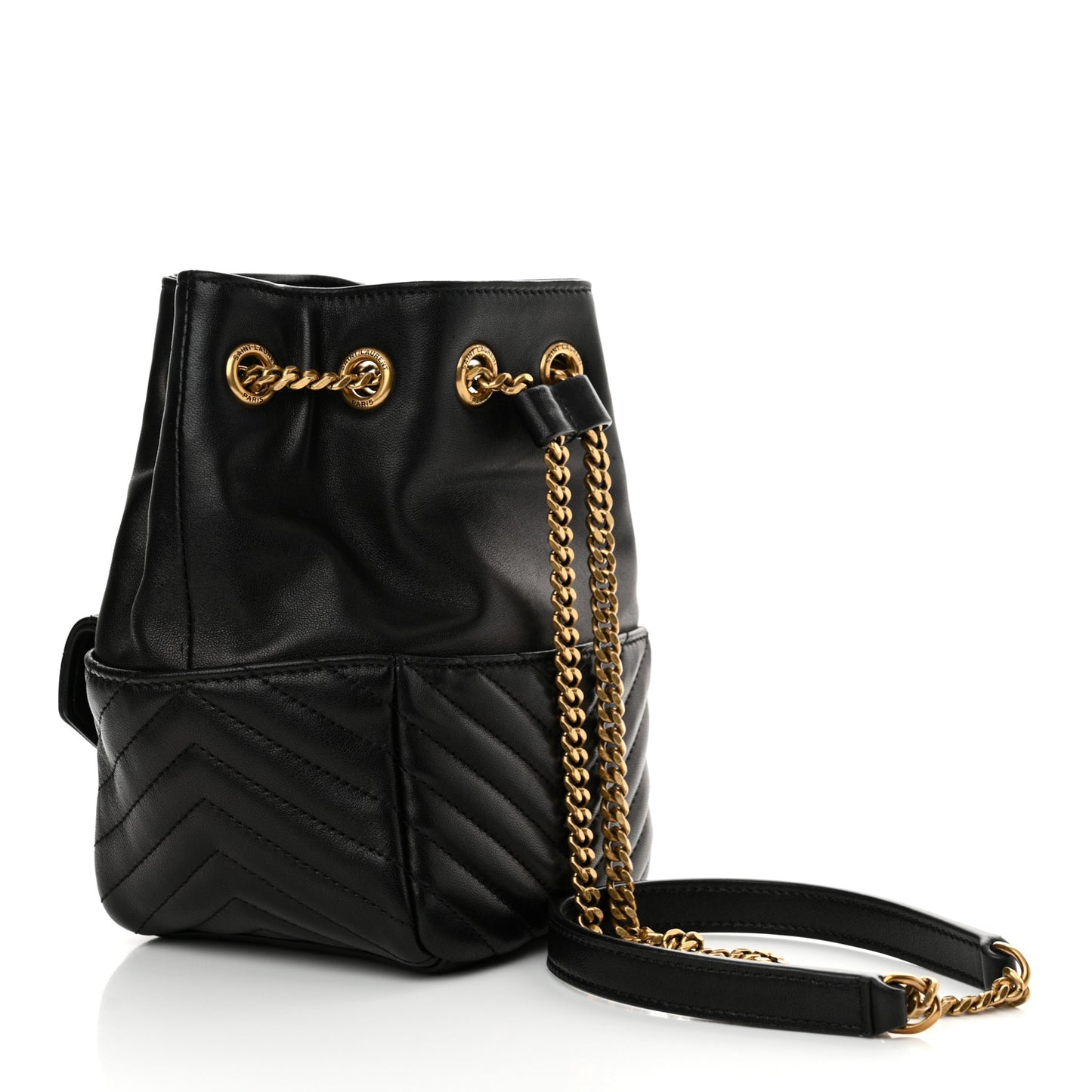 Lambskin Matelasse Monogram Joe Mini Bucket Bag Black