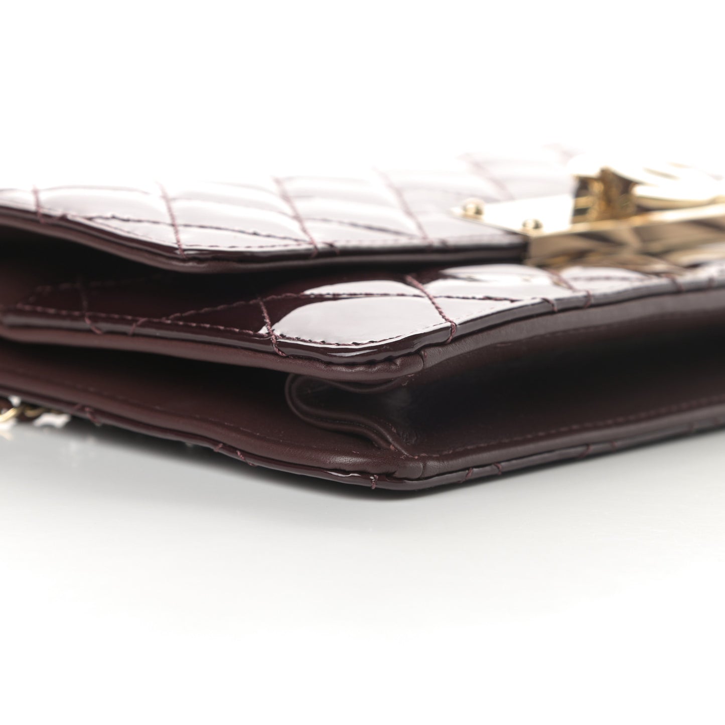 Patent Quilted Golden Class Wallet on Chain WOC Burgundy