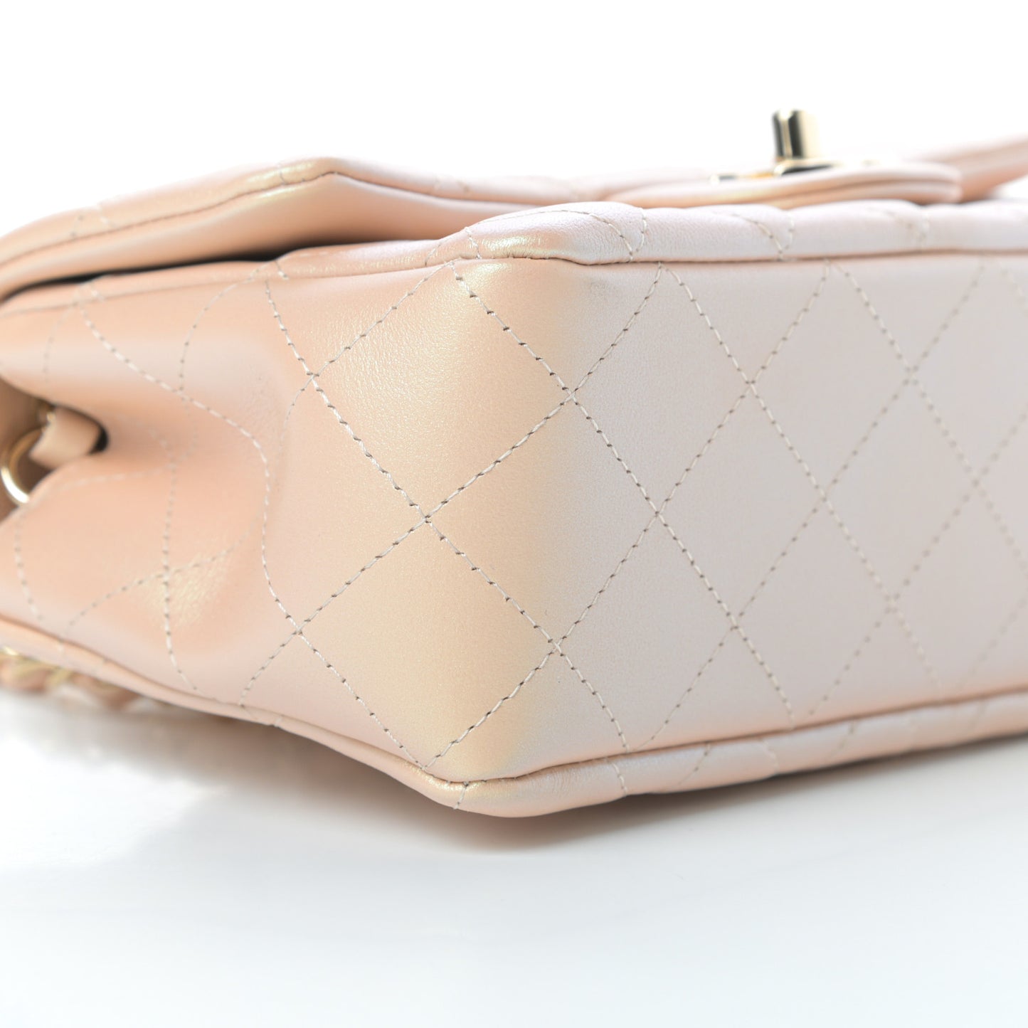 Iridescent Calfskin Quilted Mini Rectangular Flap Beige