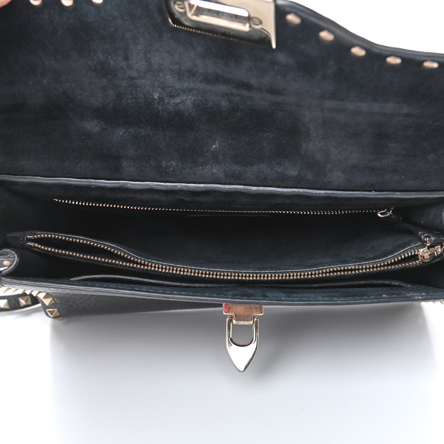 Valentino Garavani Pebbled Calfskin Small Rockstud Single Handle Flap Bag Black 4 of 7