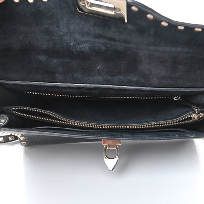 Valentino Garavani Pebbled Calfskin Small Rockstud Single Handle Flap Bag Black 4 of 7