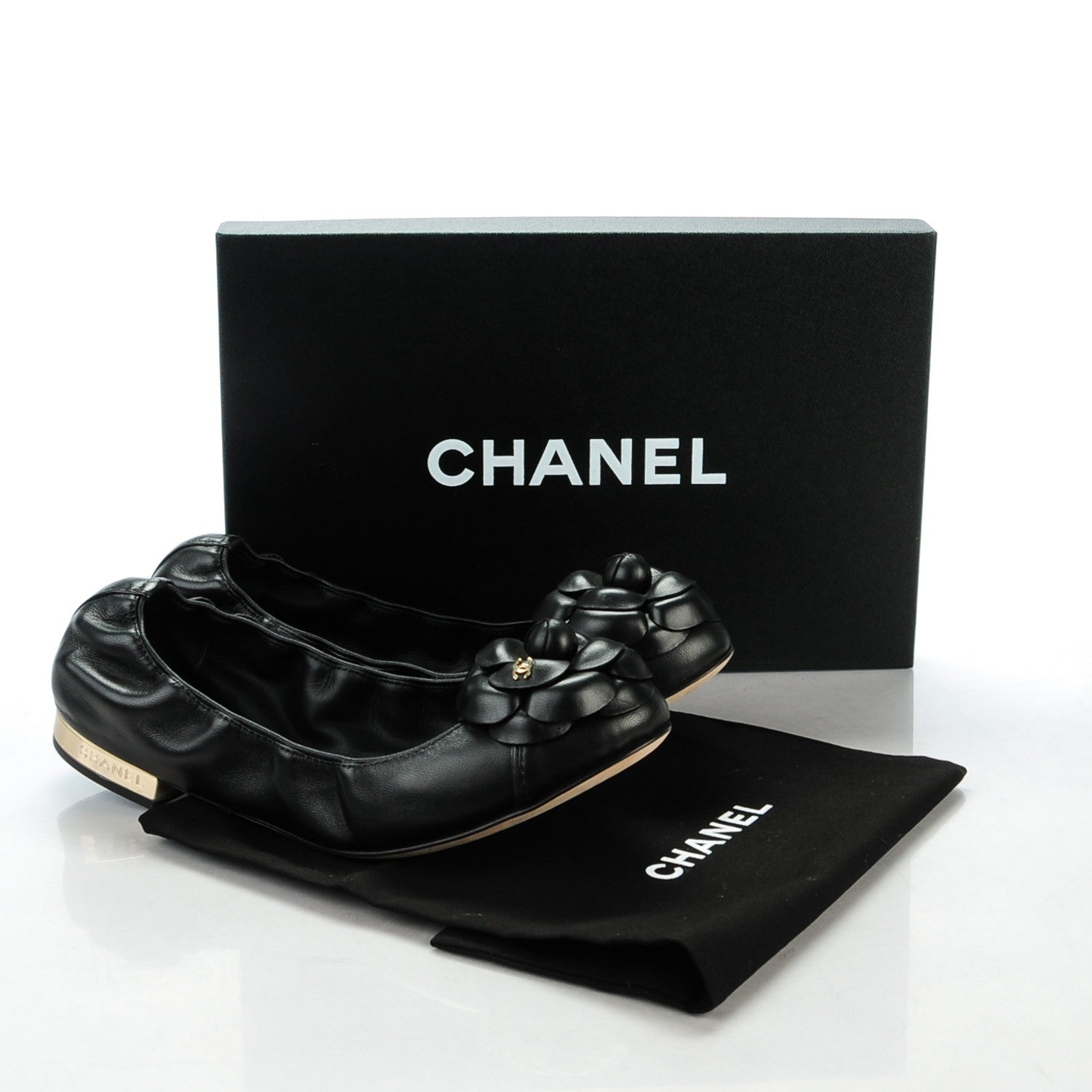 Chanel Lambskin Elastic Camellia Ballerina Flats 38 Black 8 of 8