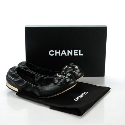 Chanel Lambskin Elastic Camellia Ballerina Flats 38 Black 8 of 8