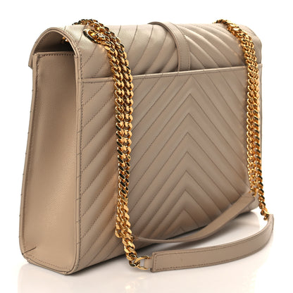 Saint Laurent Grain De Poudre Matelasse Chevron Large Monogram Satchel Dark Beige 2 of 8