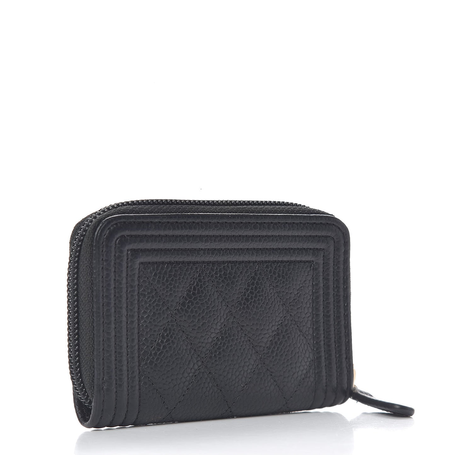 Caviar Quilted Boy Zip Around Coin Purse Wallet Black