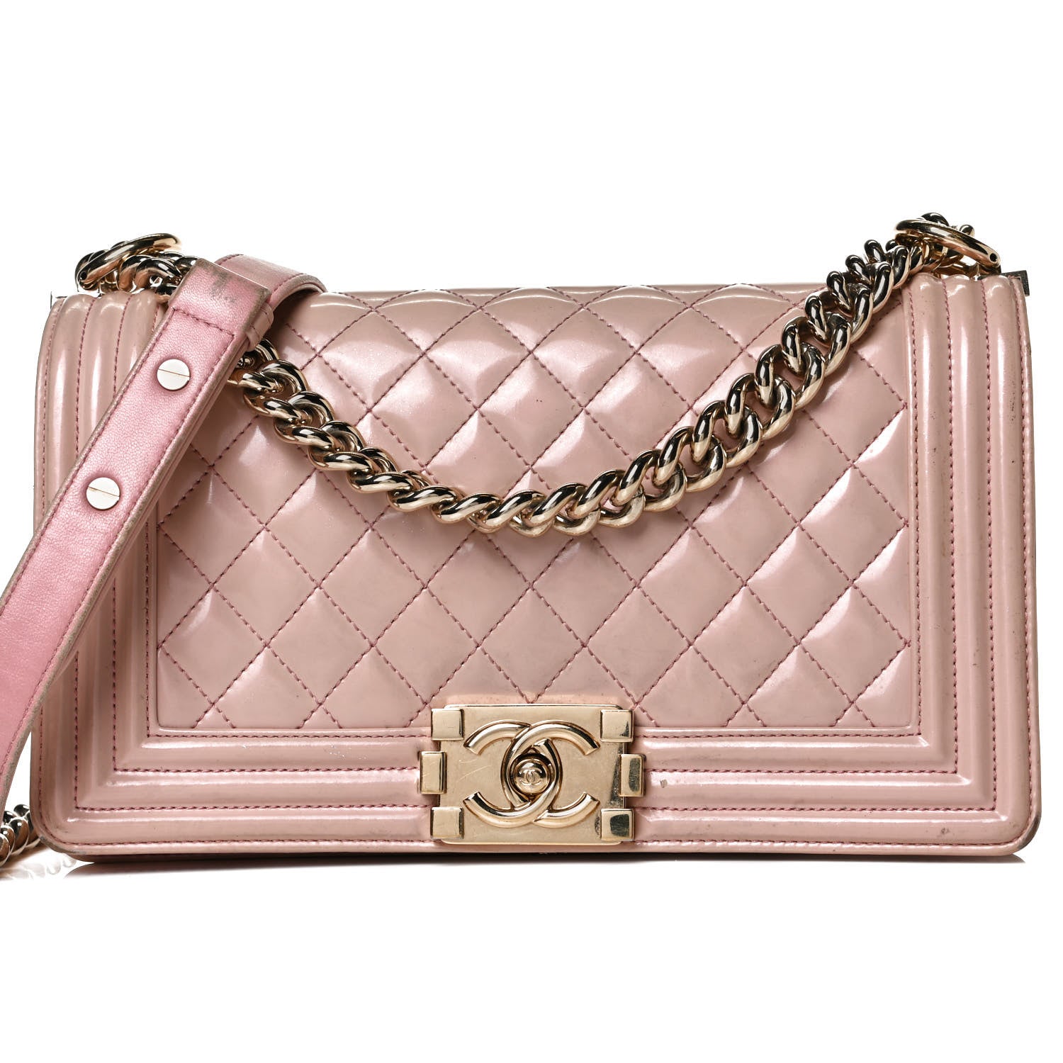 Chanel Patent Calfskin Quilted Medium Boy Flap Light Pink 7 of 18