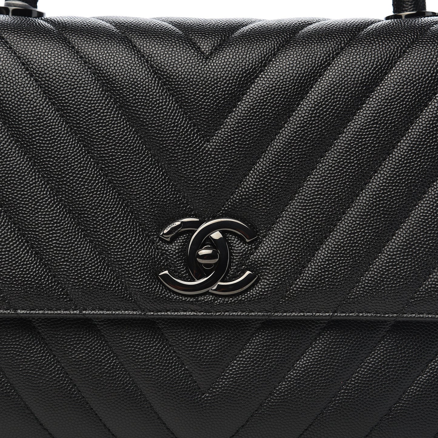Caviar Chevron Quilted Small Coco Handle Flap So Black