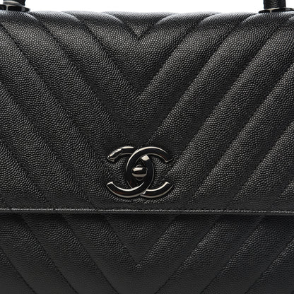 Chanel Caviar Chevron Quilted Small Coco Handle Flap So Black 10 of 11