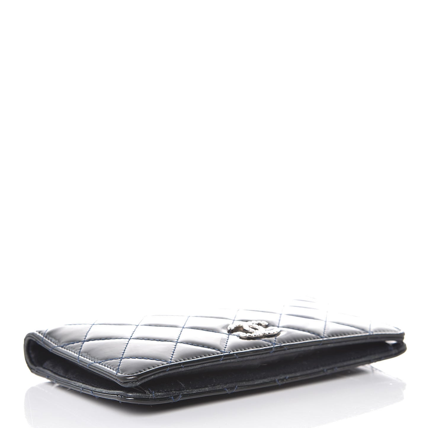 Patent Quilted Brilliant Yen Wallet Blue Fonce
