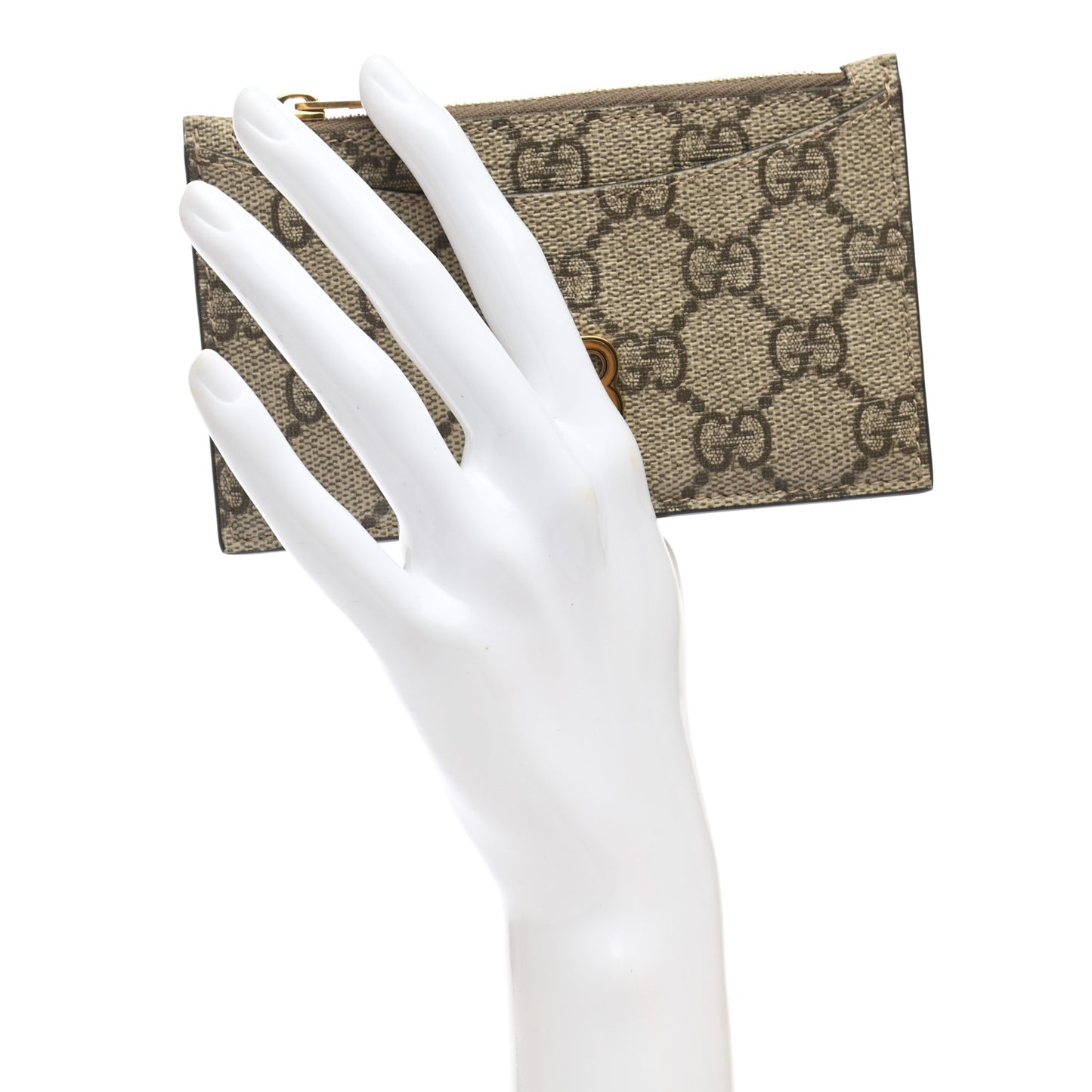 X BALENCIAGA GG Supreme Monogram Zip Card Case Beige Ebony
