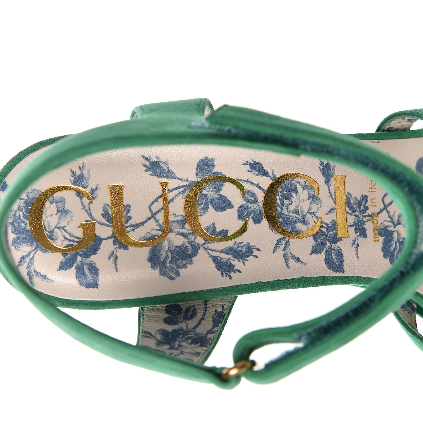 Suede Crystal Buckle Platform Sandals 39.5 Green