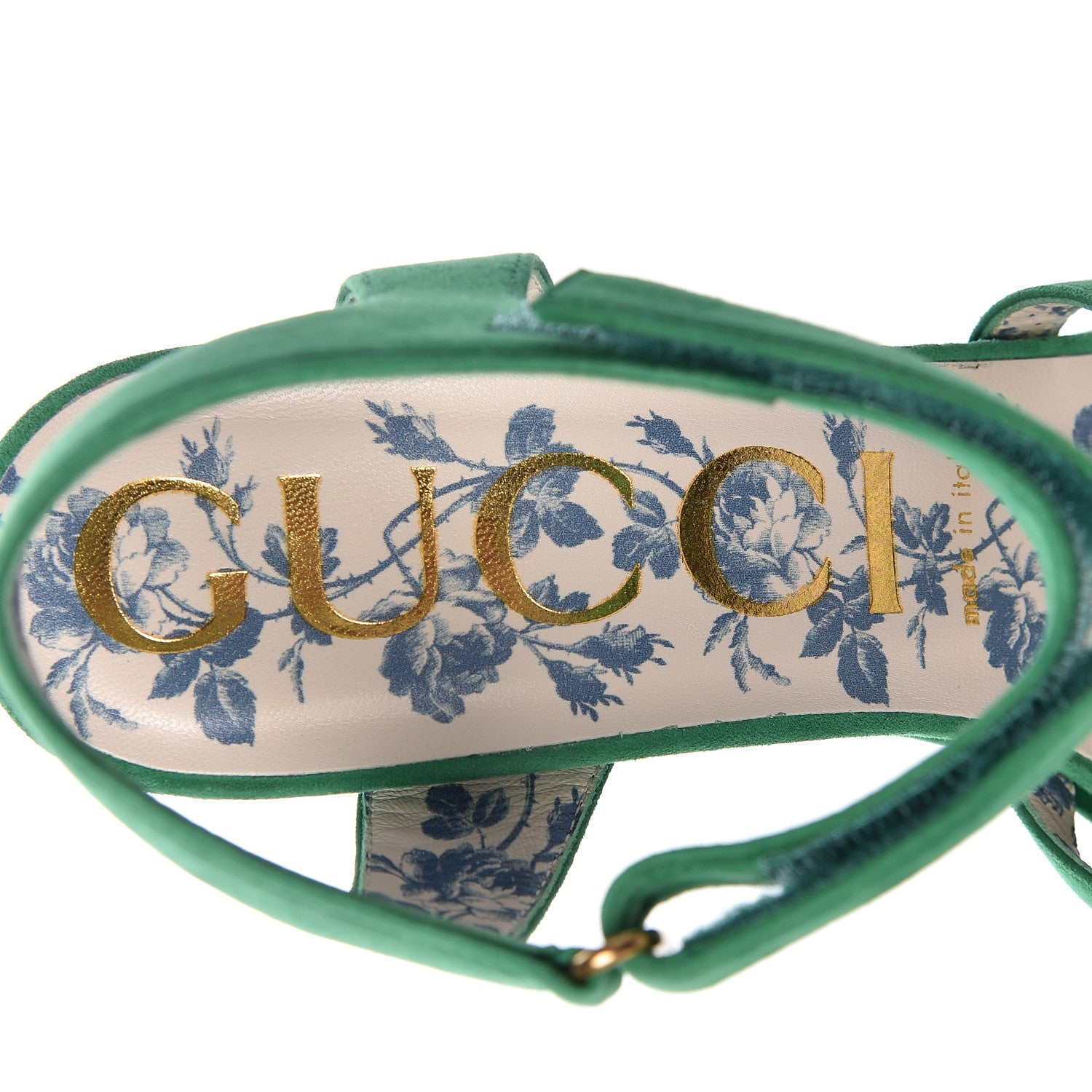 Gucci Suede Crystal Buckle Platform Sandals 39.5 Green 6 of 9