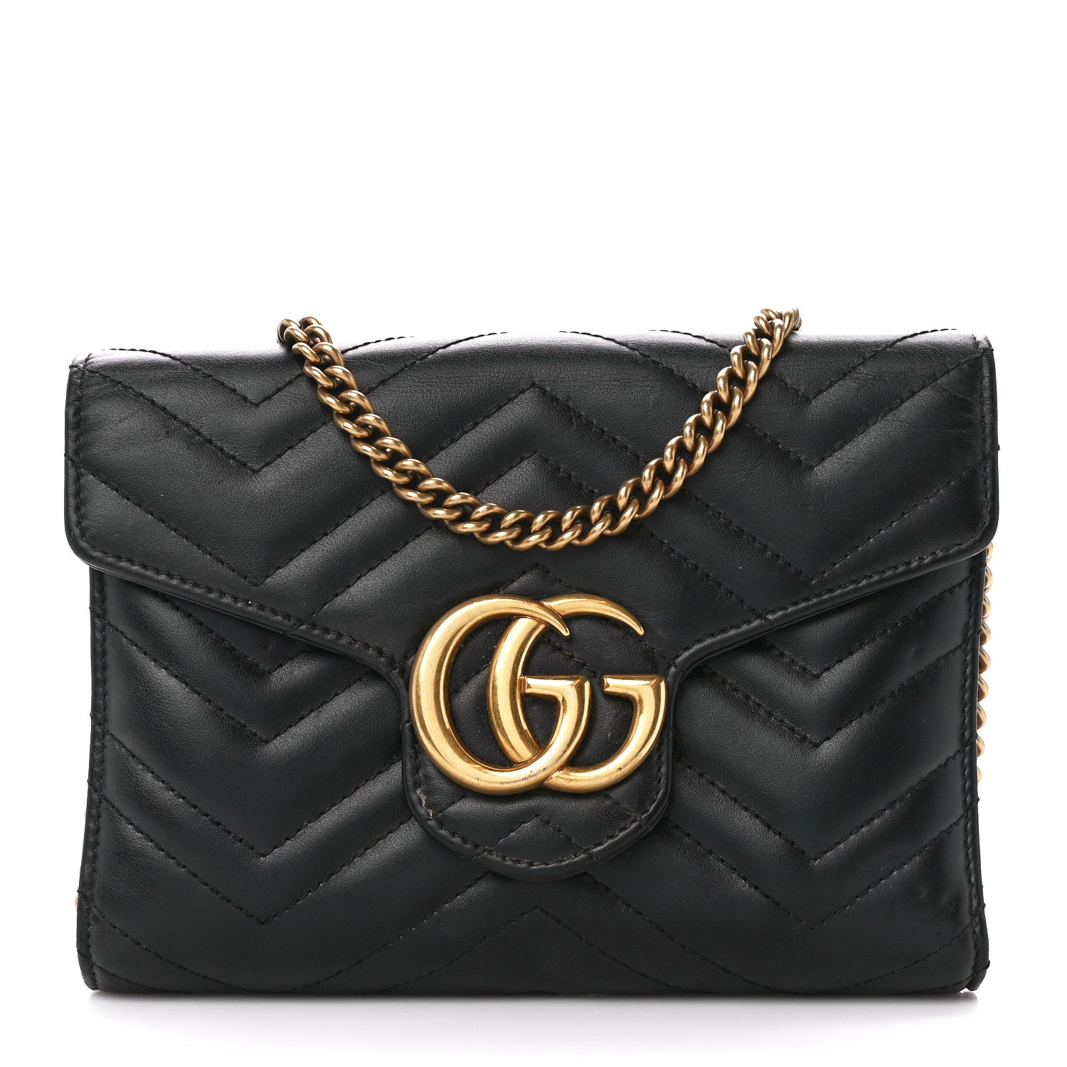 Gucci Calfskin Matelasse GG Marmont Chain Wallet Black 1 of 12