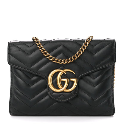 Gucci Calfskin Matelasse GG Marmont Chain Wallet Black 1 of 12