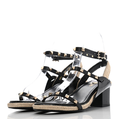 Valentino Garavani Calfskin Rockstud Ankle Strap Espadrille 10/60mm Sandals 36.5 Black 3 of 7