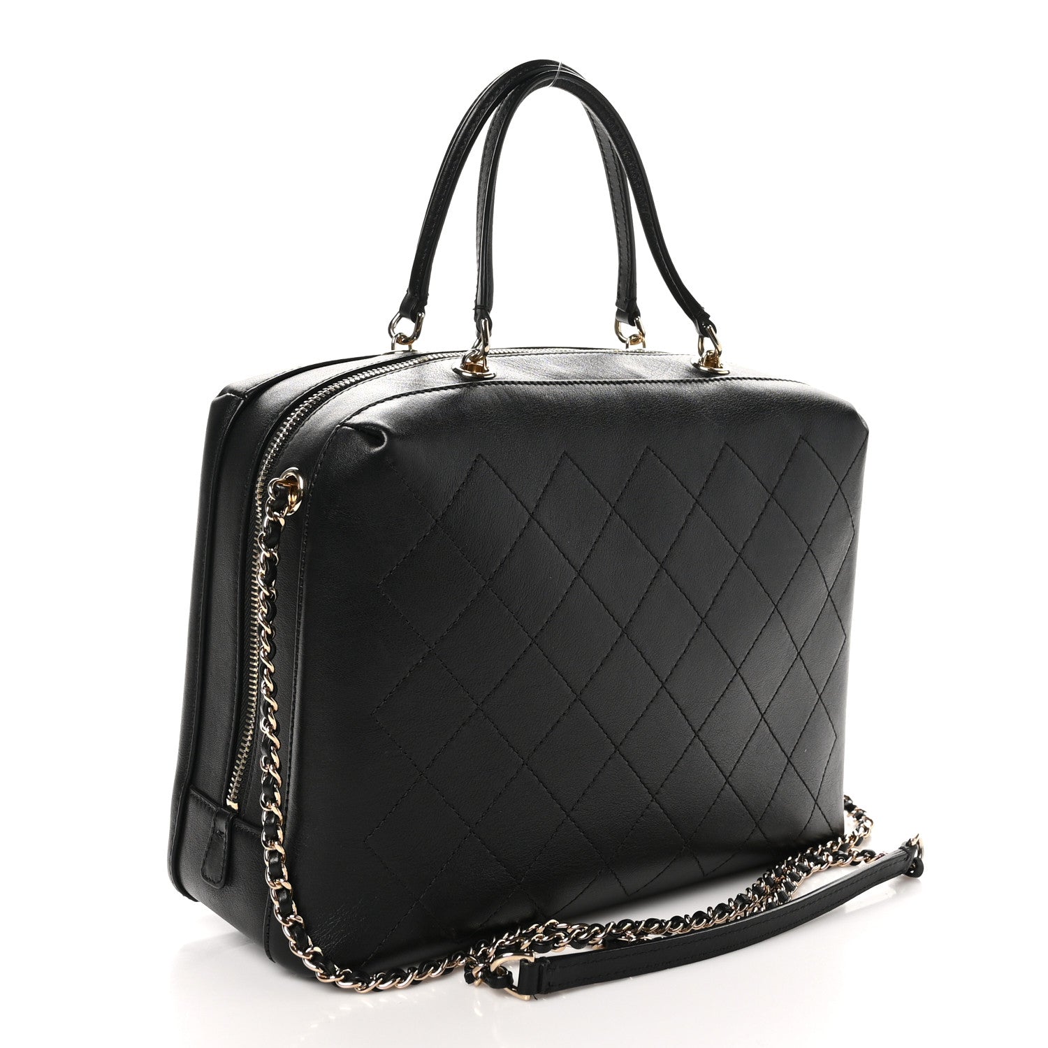 Chanel Calfskin Stitched Sleek Box Top Handle Vanity Bag Black 4 of 12
