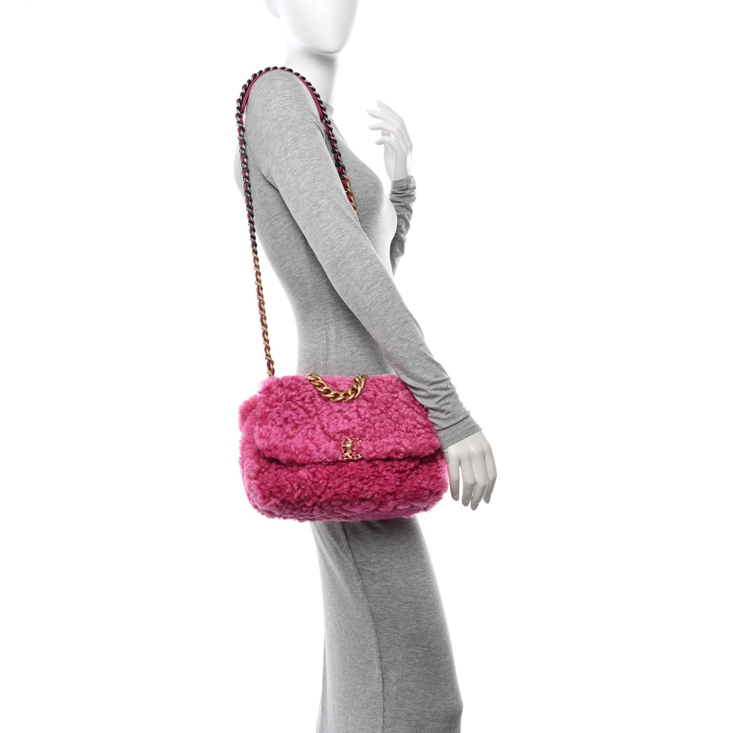 Chanel Shearling Sheepskin Medium Chanel 19 Flap Pink 2 of 10