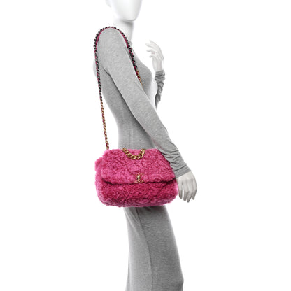 Chanel Shearling Sheepskin Medium Chanel 19 Flap Pink 2 of 10