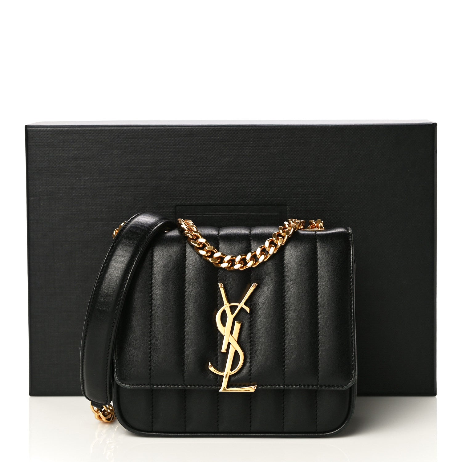 Saint Laurent Lambskin Matelasse Monogram Small Vicky Chain Bag Black 15 of 17