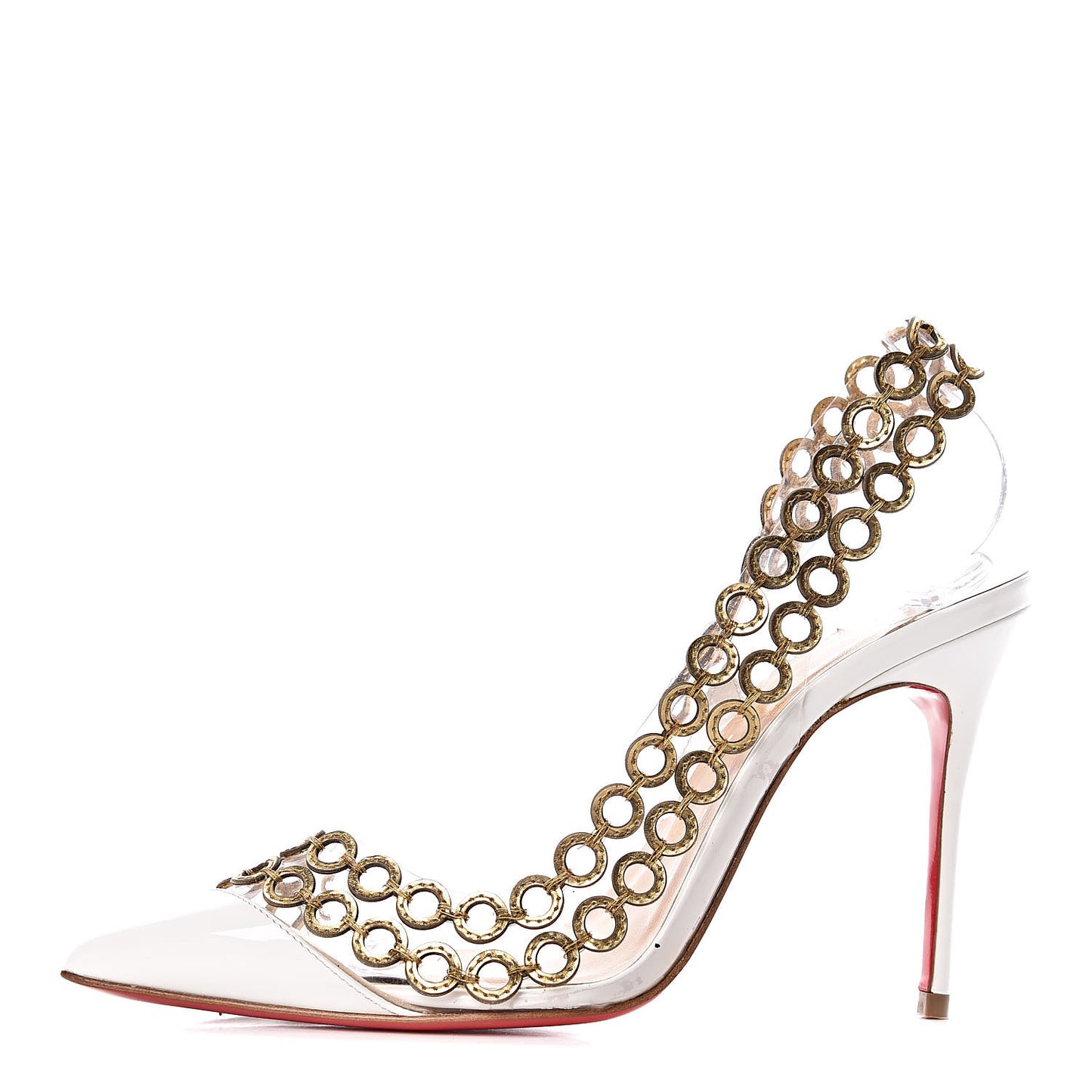 Patent PVC Malaika Half Dorsay 100 Pumps 35.5 White Gold