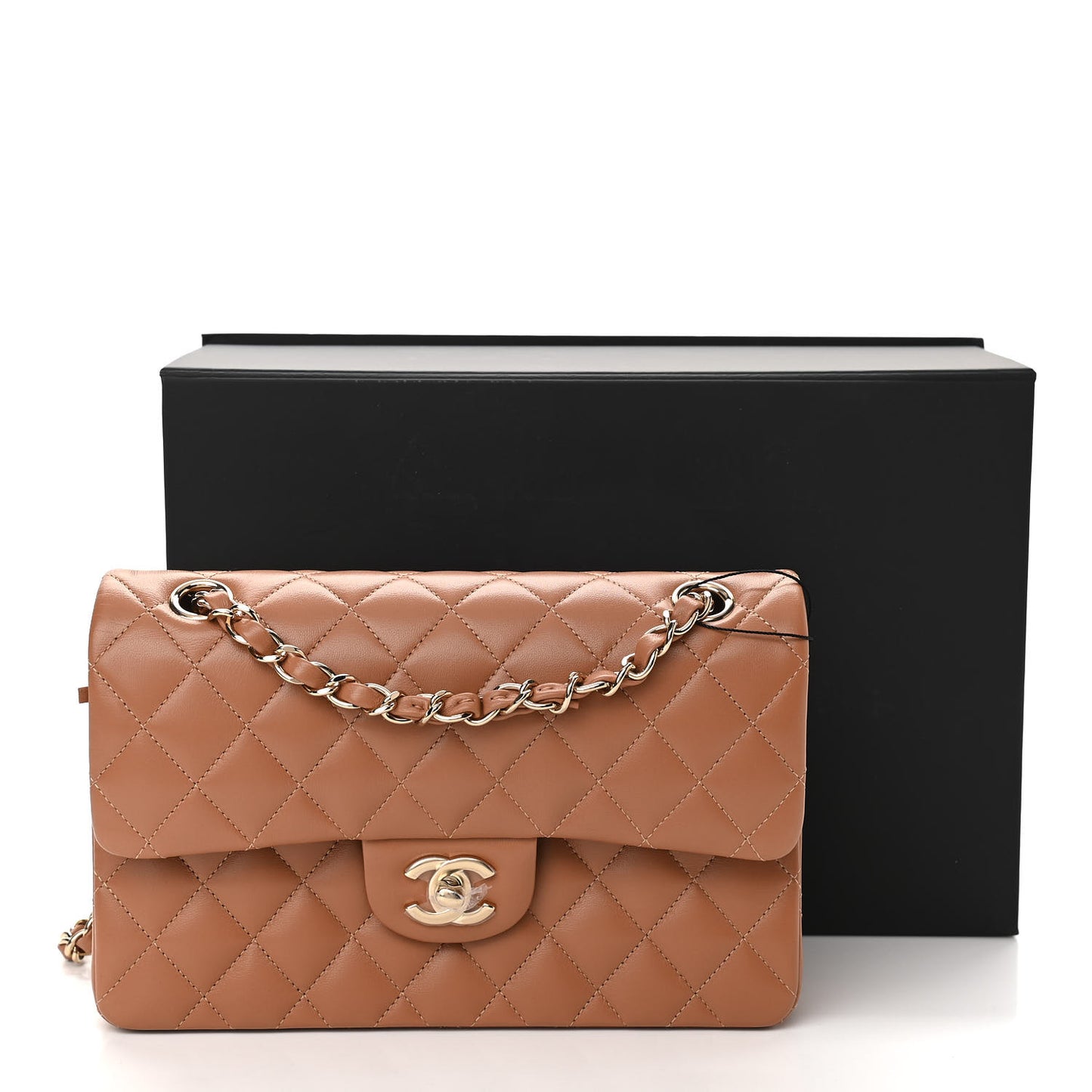 Lambskin Quilted Small Double Flap Brown