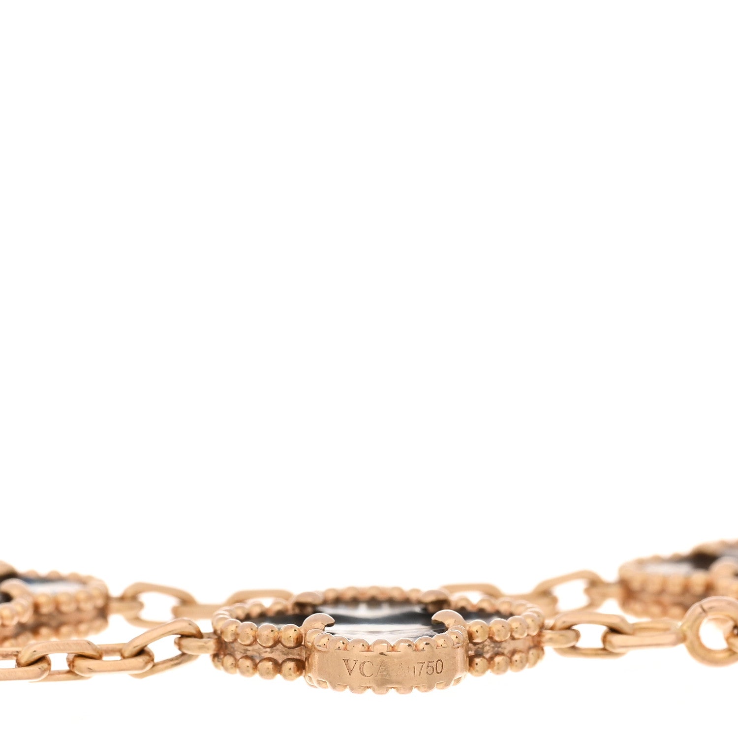 Van Cleef & Arpels 18K Rose Gold Gray Mother of Pearl 5 Motifs Vintage Alhambra Bracelet 3 of 4