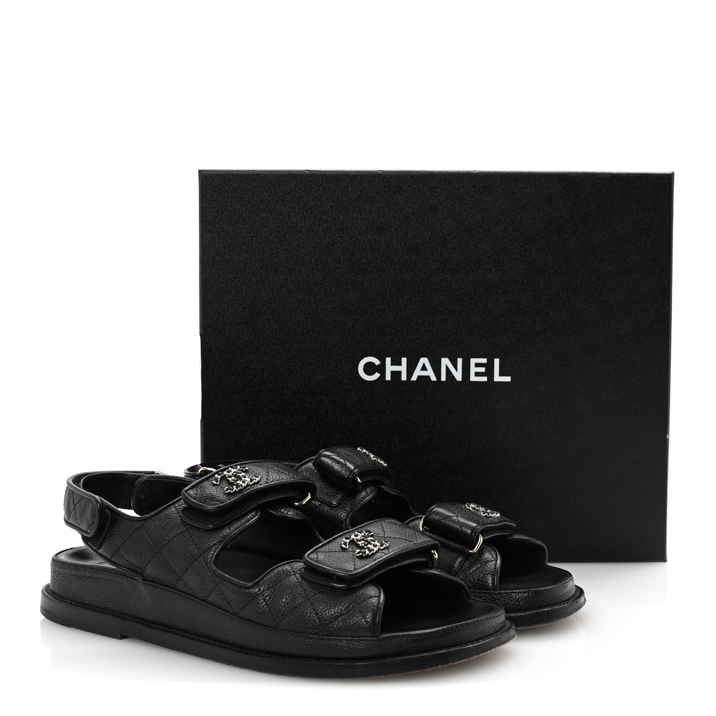Grained Calfskin Velcro Dad Sandals 38 Black