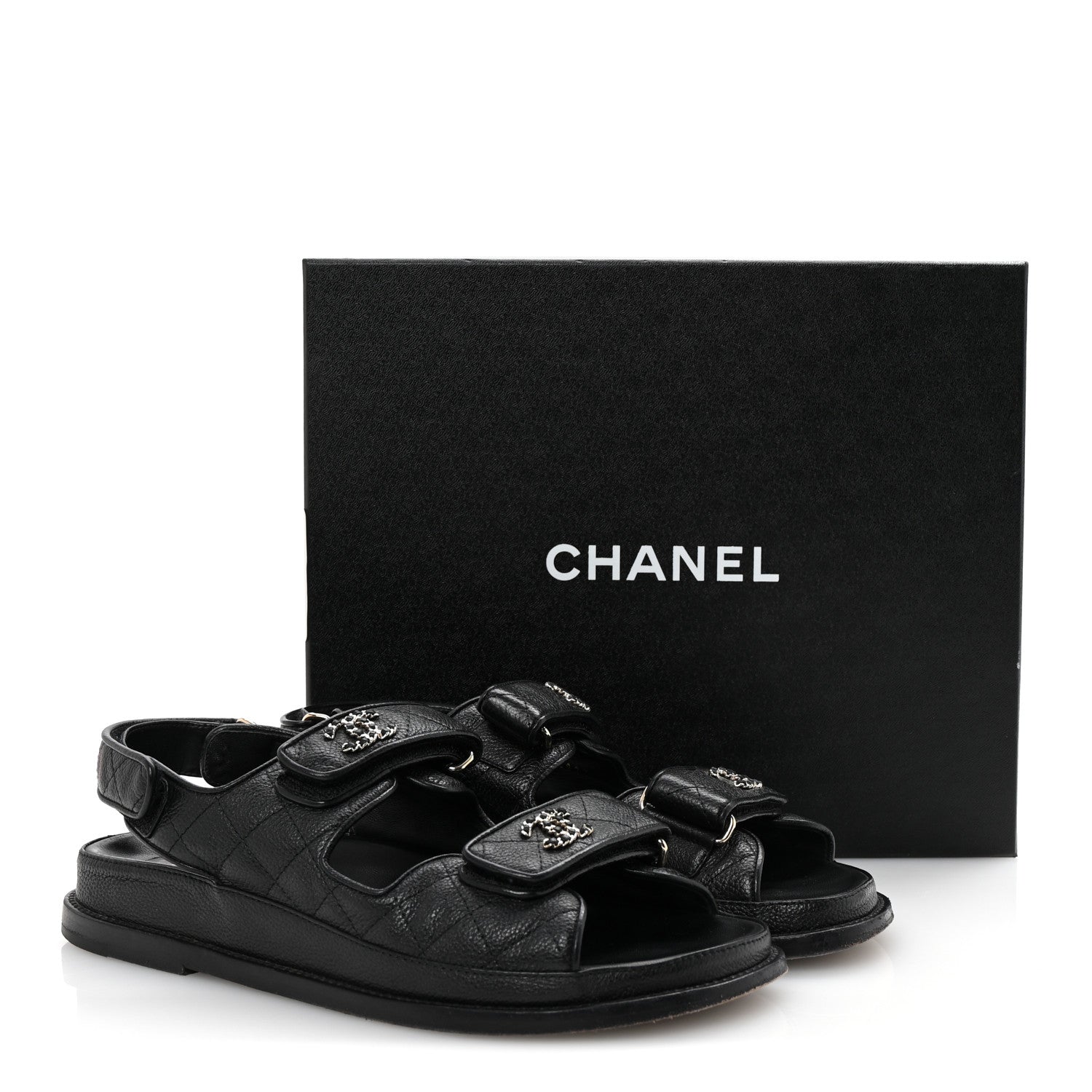 Chanel Grained Calfskin Velcro Dad Sandals 38 Black 10 of 10