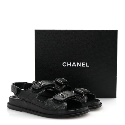 Chanel Grained Calfskin Velcro Dad Sandals 38 Black 10 of 10