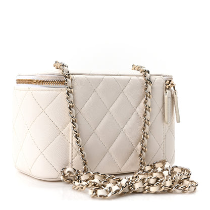 Chanel Caviar Quilted Crystal CC Logo Vanity Case With Chain White 3 of 11