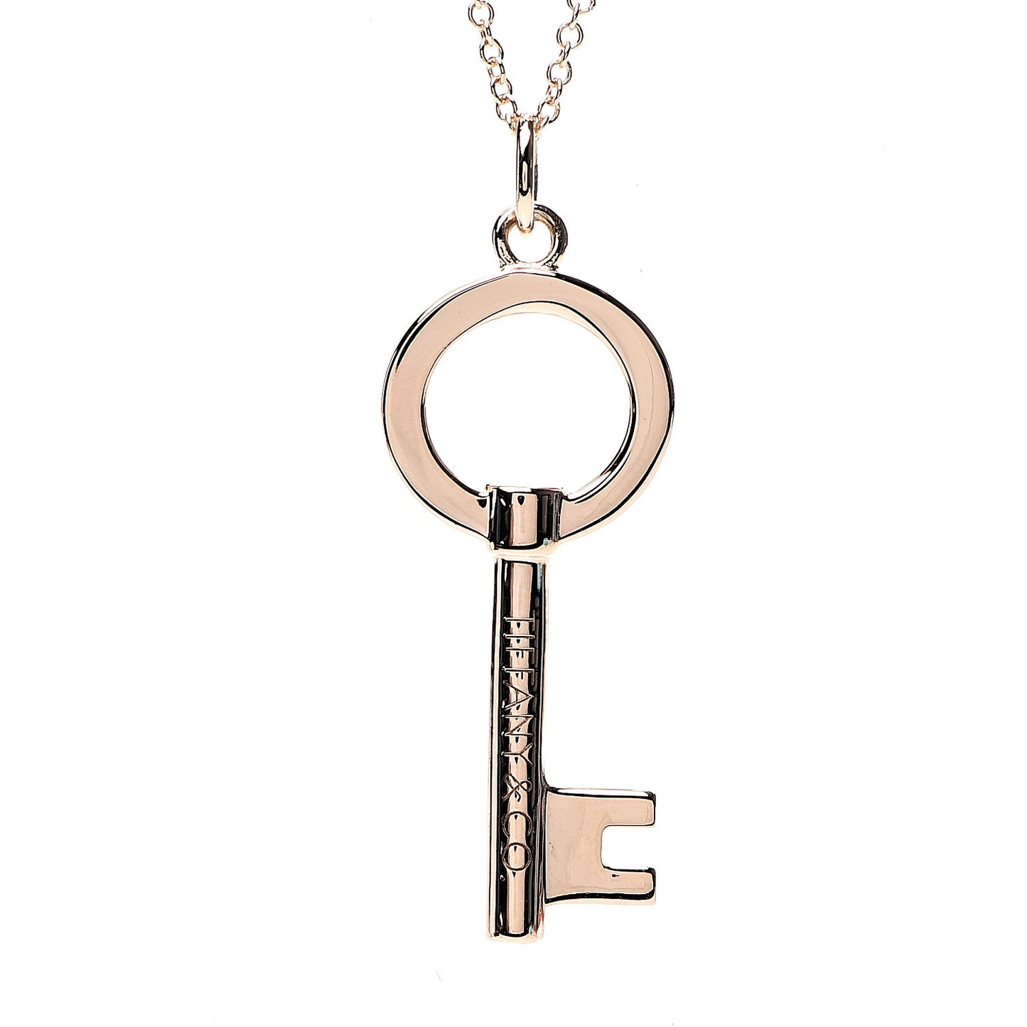 18K Rose Gold Modern Keys Open Round Key Pendant Necklace