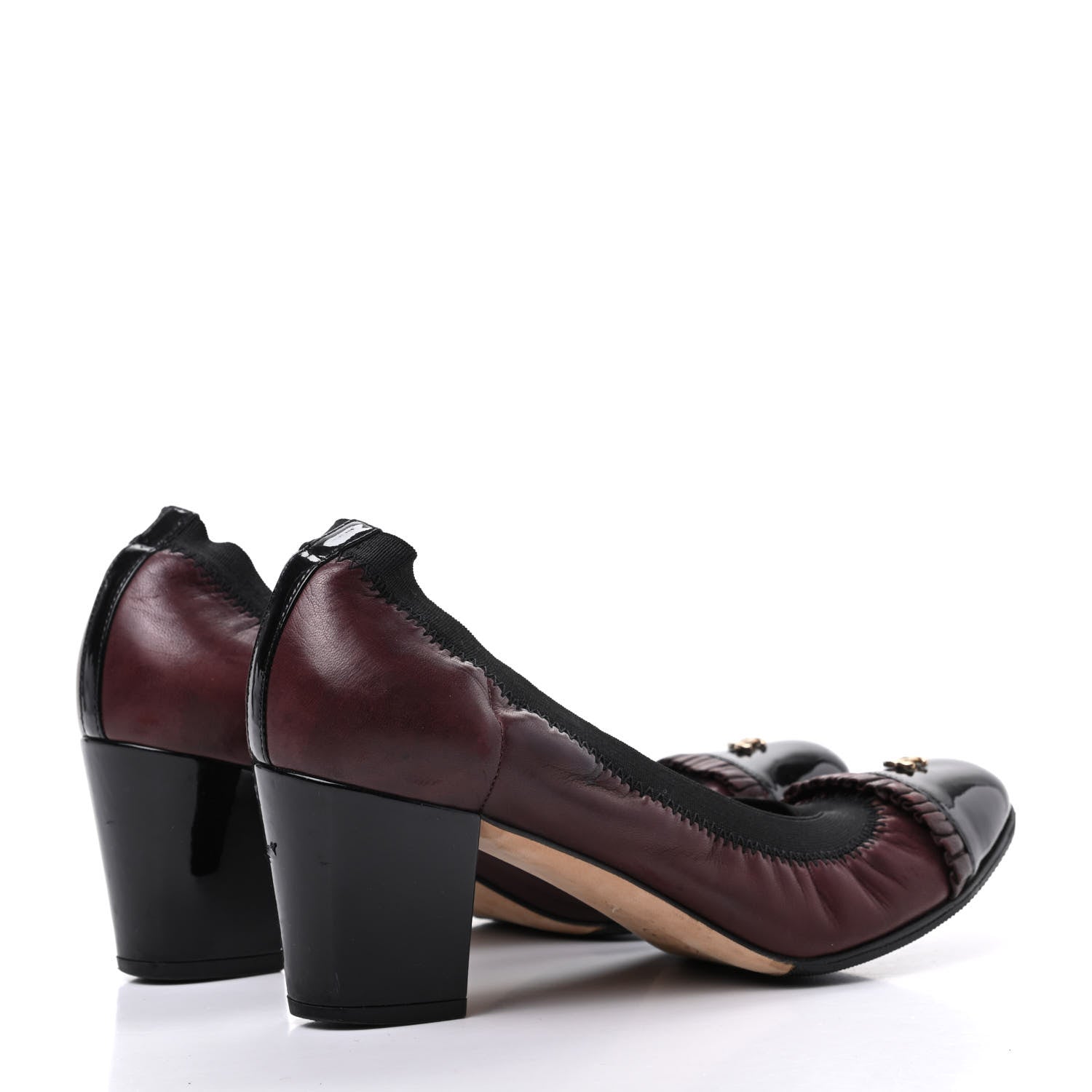 Chanel Lambskin Patent CC Elastic Cap Toe Ballerina Pumps 37.5 Burgundy Black 4 of 16