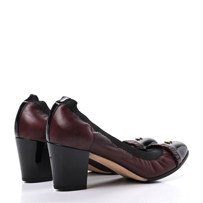 Chanel Lambskin Patent CC Elastic Cap Toe Ballerina Pumps 37.5 Burgundy Black 4 of 16