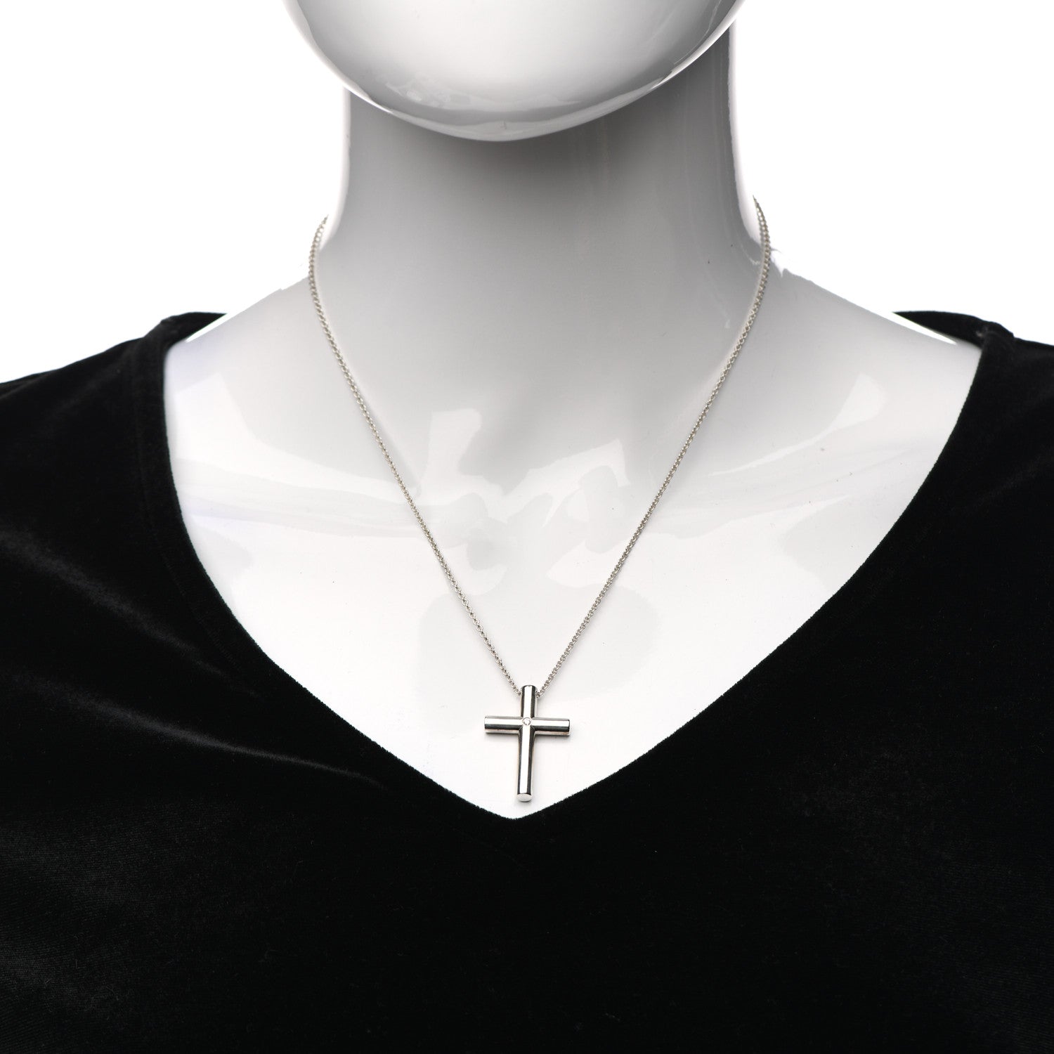 Tiffany Sterling Silver Diamond Cross Pendant Necklace 2 of 6