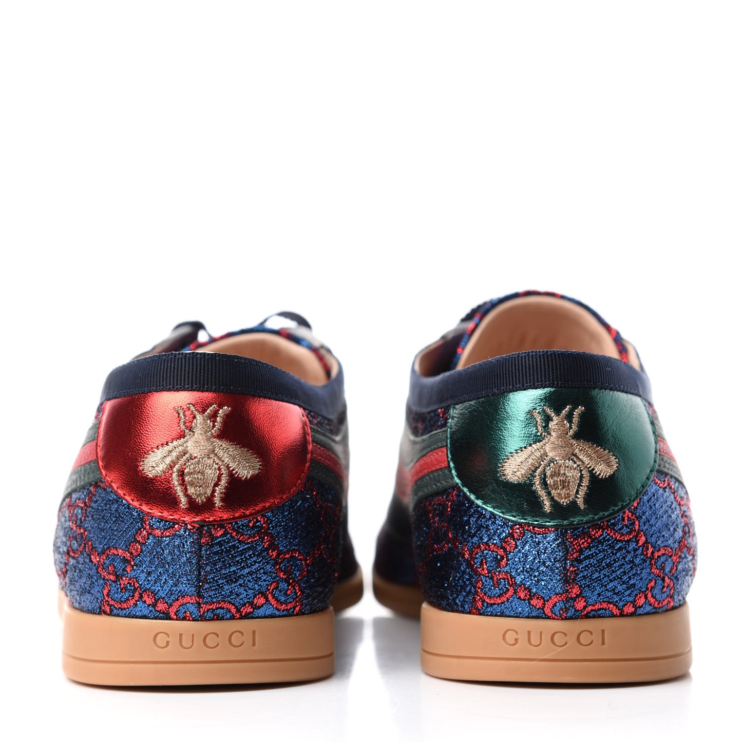 Lurex Calfskin Web GG Monogram Mens Falacer Sneakers 8 Iridescent Blue Iridescent Red Silver