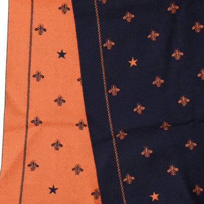 Gucci Wool Bee Costel Scarf Midnight Blue Orange 4 of 5