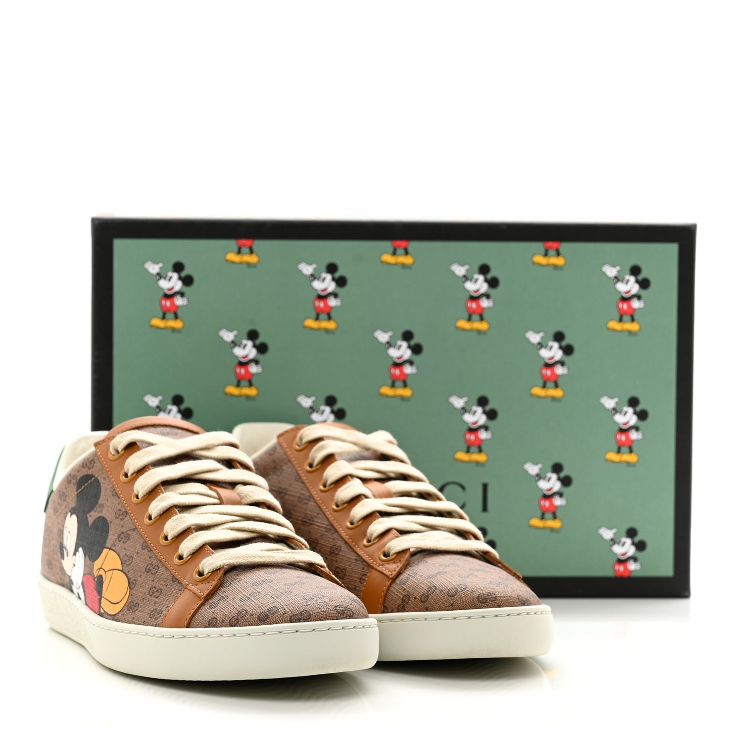 X DISNEY Mini Vintage GG Supreme Monogram Mickey Mouse Womens Ace Sneakers 38.5 Beige Vintage Sun Oil