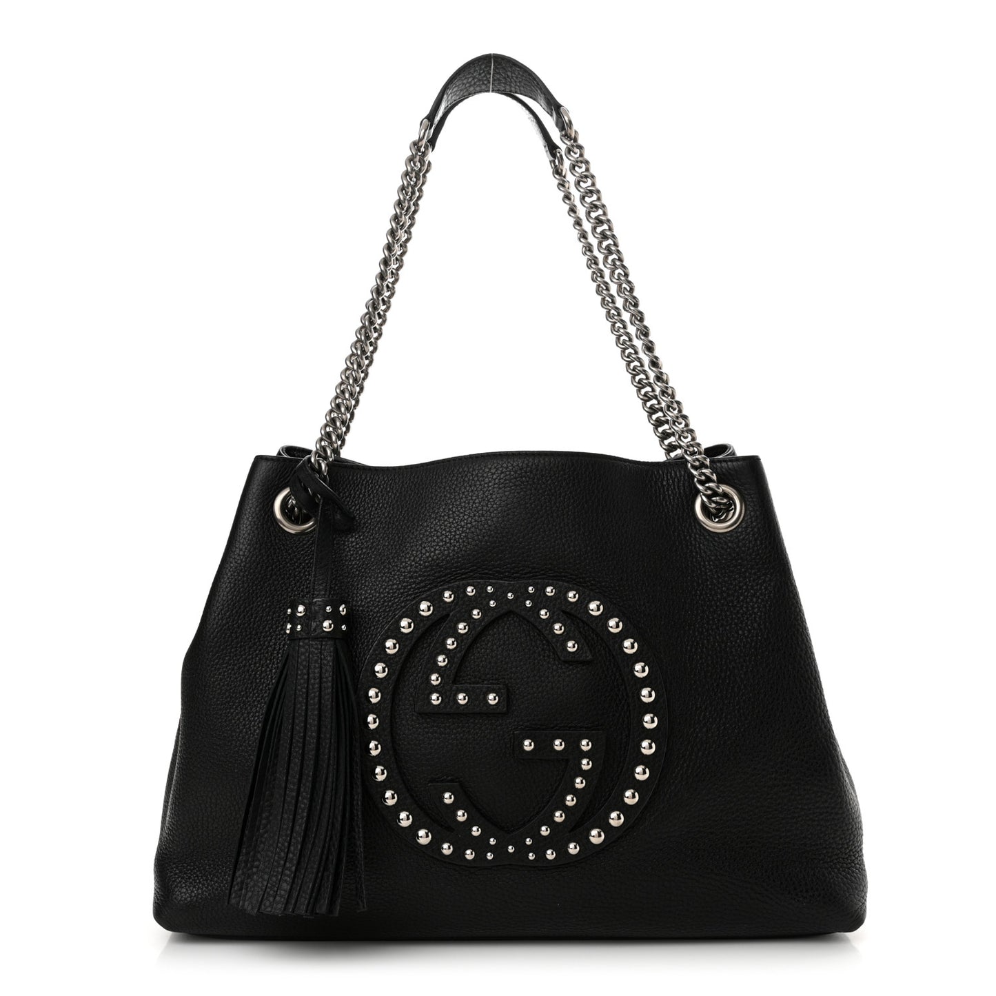 Pebbled Calfskin Studded Medium Soho Chain Shoulder Bag Black