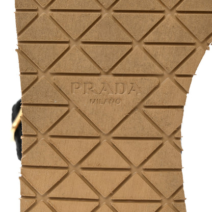 Prada Raffia Cork Metal Triangle Logo Crochet Fisherman Platform 75mm Sandals 38 Black 8 of 9