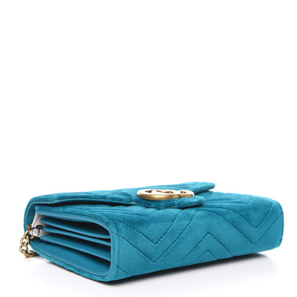 Gucci Velvet Matelasse GG Marmont Chain Wallet Pavone Cyan 3 of 10