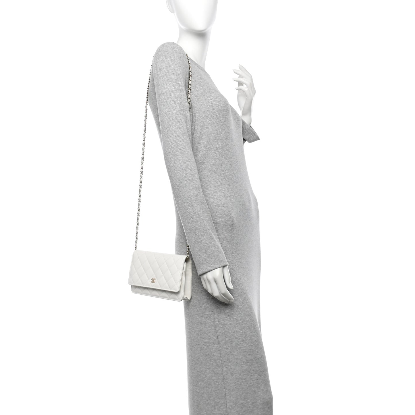 Caviar Quilted Wallet on Chain WOC White